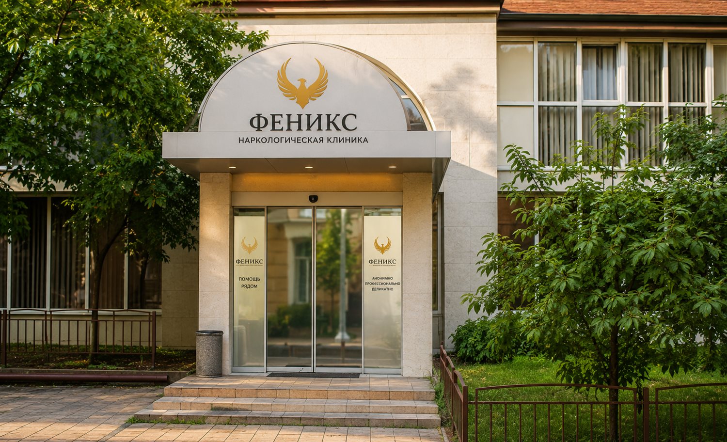 Вход в наркологическую клинику «Феникс» в Боровске